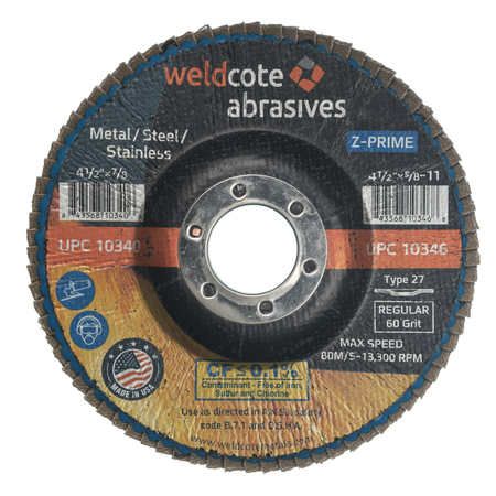 WELDCOTE Flap Disc 4-1/2 X 7/8 T27 Z-Prime Reg 60G 10340